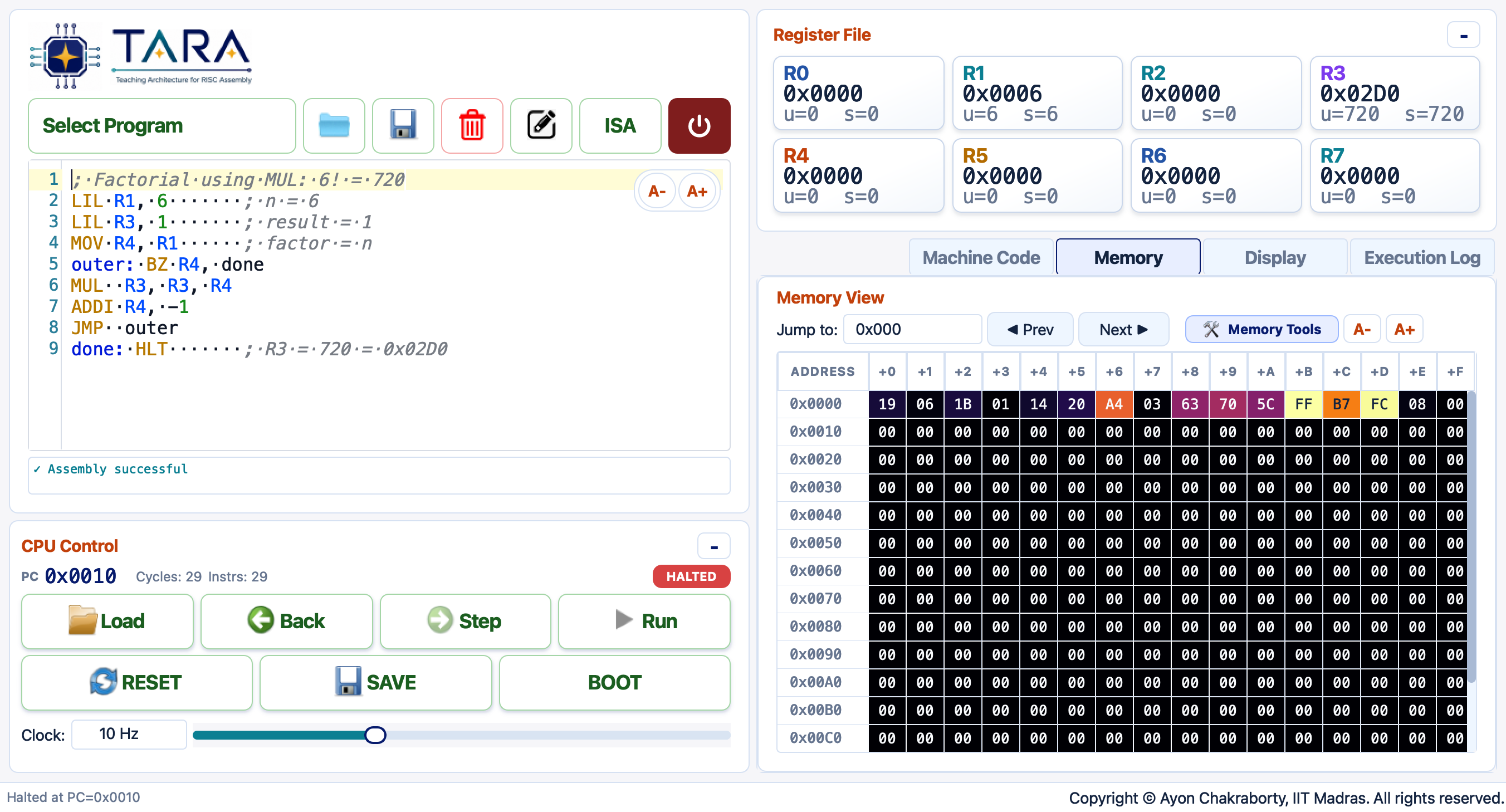 Memory tab showing heatmap