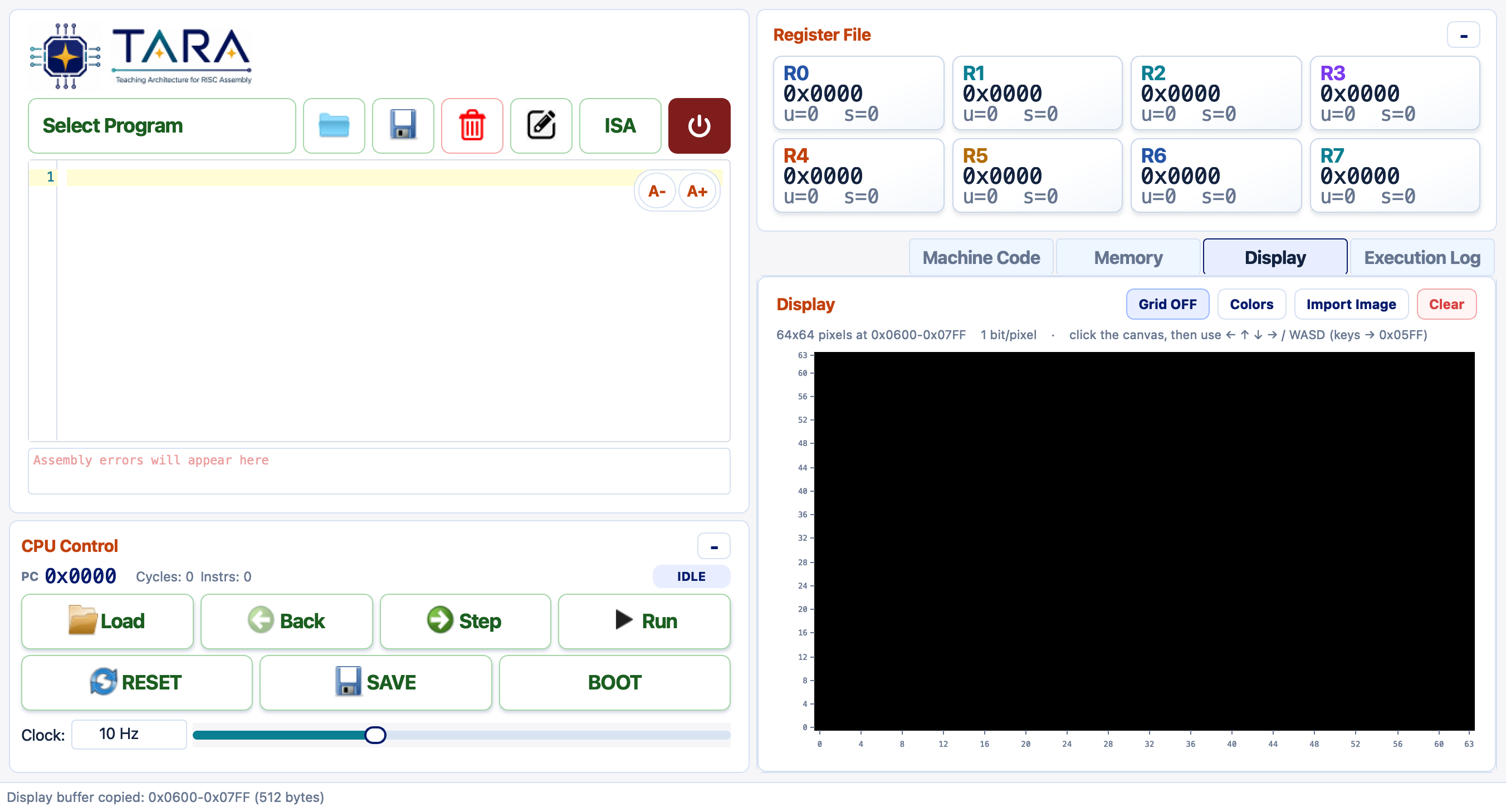 Display tab — blank canvas